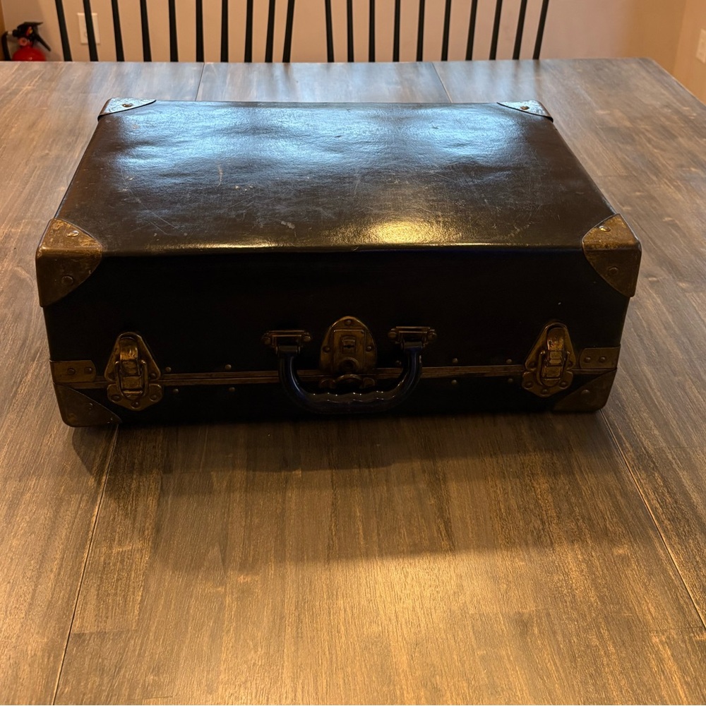 Vintage Black Suitcase with Brass Accents 20” x 13” x 7” - Picture 2 of 12